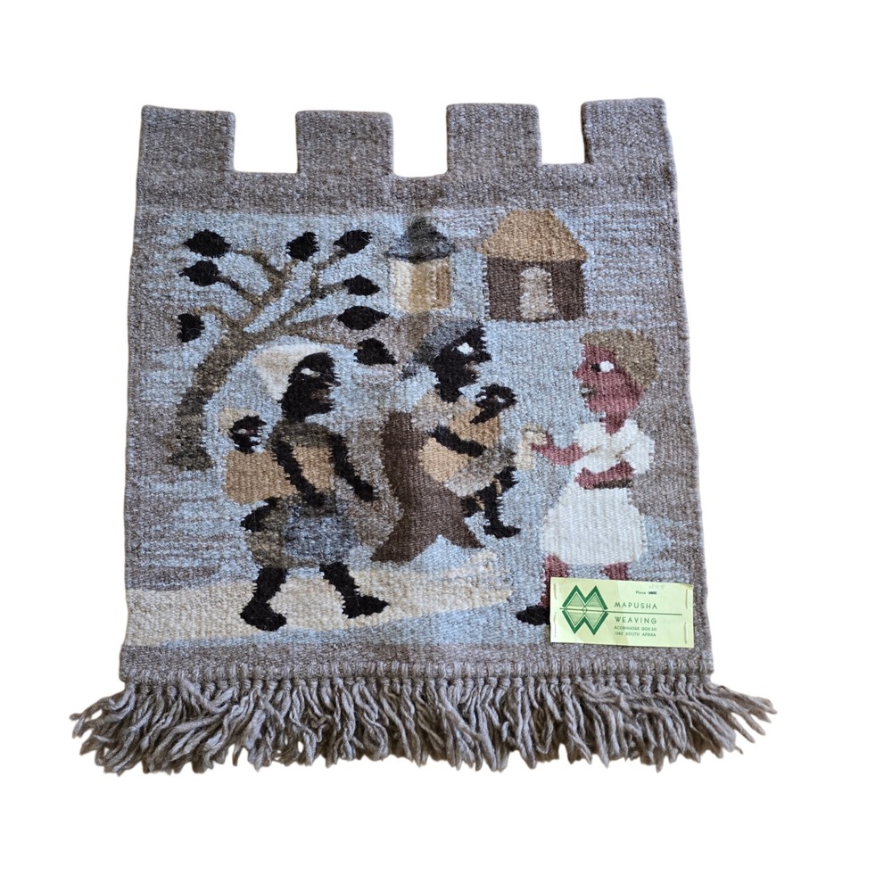 Mapusha Weaving South Africa Hand Woven Wool Wall Hanging Village Scene Tapestry